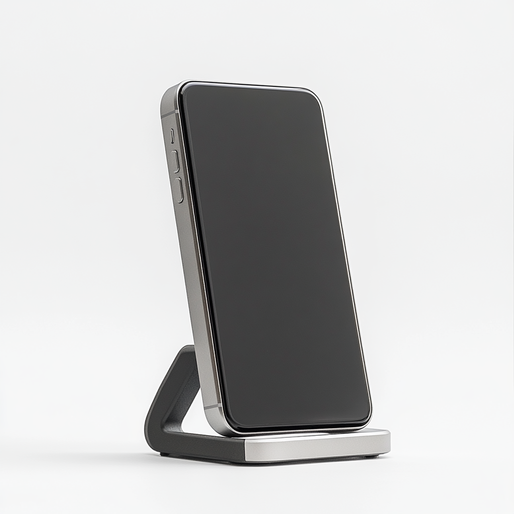 Jopel Adjustable Cell Phone Stand for Desk - Fully Foldable Aluminum Desktop Holder - Height & Angle Adjustable - Compatible with iPhone & Android - Space Grey